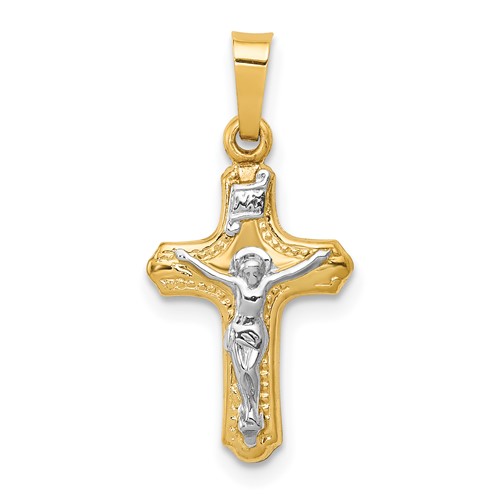 14K Two-tone Polished and Textured Inri Crucifix Pendant
