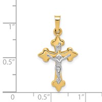 14K Two-tone Polished Fleur De Lis Inri Crucifix Pendant view 4