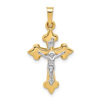 14K Two-tone Polished Fleur De Lis Inri Crucifix Pendant view 1