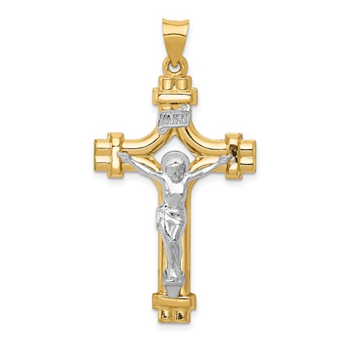 14K Two-tone Polished Inri Crucifix Pendant