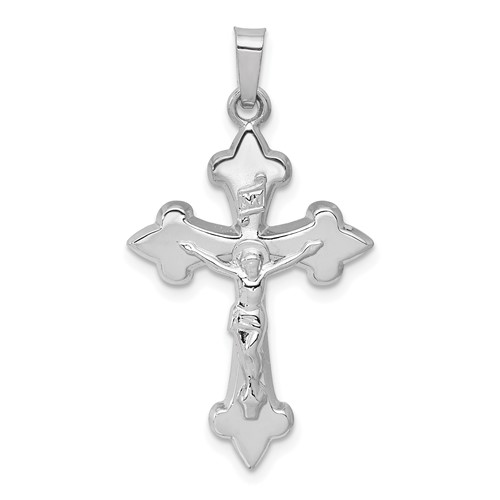 14K White Gold Polished Fleur De Lis Crucifix Pendant