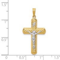 14K Two-tone Polished and Textured Inri Crucifix Pendant view 4