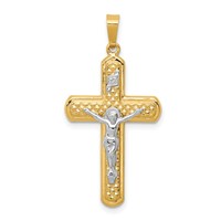 14K Two-tone Polished and Textured Inri Crucifix Pendant view 1