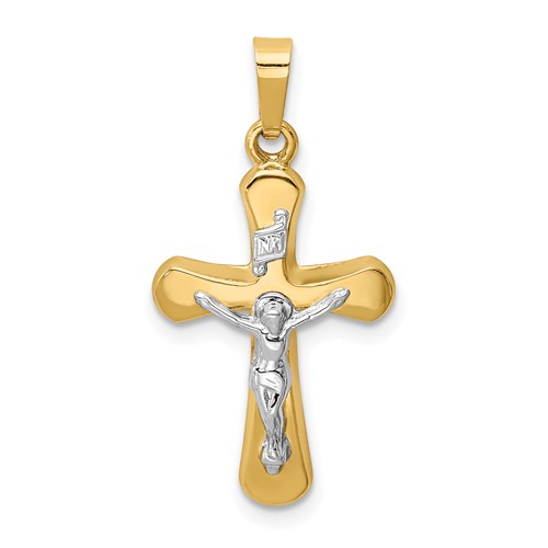 14K Two-tone Polished Rounded Crucifix Pendant
