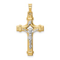 14K Two-tone Polished Inri Crucifix Pendant view 1