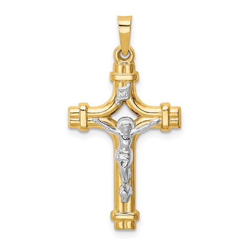 14K Two-tone Polished Inri Crucifix Pendant