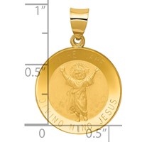 14K Yellow Gold Polished Satin Hollow Spanish Divino Nino Round Medal Pendant view 4