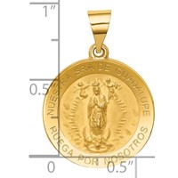 14K Yellow Gold Polished and Satin Hollow Spanish Our Lady of Guadalupe Round Medal Pendant view 4