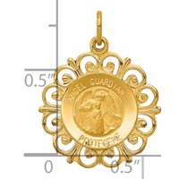 14K Yellow Gold Polished and Satin Hollow Spanish Guardian Angel Medal Round Pendant view 4