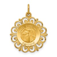 14K Yellow Gold Polished and Satin Hollow Spanish Guardian Angel Medal Round Pendant view 1