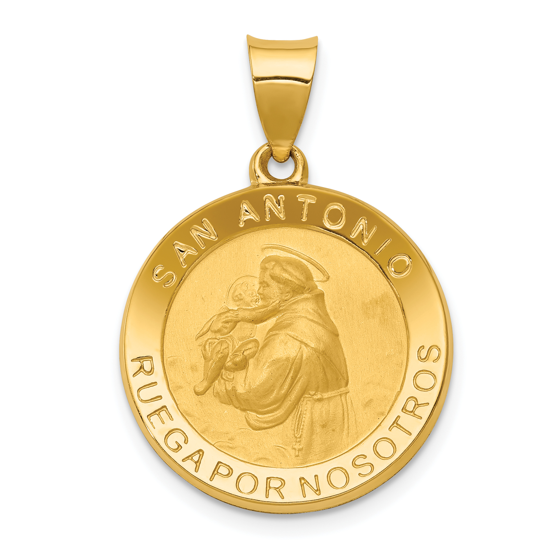 14k Polished Satin Hollow Spanish St Anthony Medal Pendant