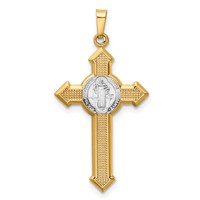 14K and White Rhodium St. Benedict Hollow Medal Inri Crucifix Pendant view 3