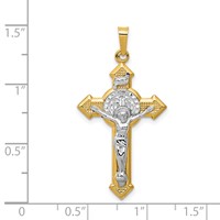 14K and White Rhodium St. Benedict Hollow Medal Inri Crucifix Pendant view 4