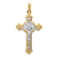 14K and White Rhodium St. Benedict Hollow Medal Inri Crucifix Pendant view 1