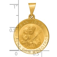 14K Yellow Gold Polished and Satin Hollow Spanish San Jose Medal Round Pendant view 4