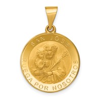 14K Yellow Gold Polished and Satin Hollow Spanish San Jose Medal Round Pendant view 1
