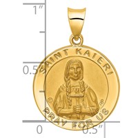 14K Yellow Gold Polished and Satin Hollow St. Kateri Medal Round Pendant view 4