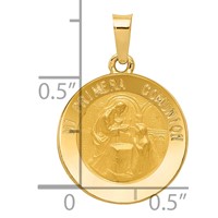 14K Yellow Gold Polished and Satin Hollow Spanish Mi Primera Comunion Medal Round Pendant view 4
