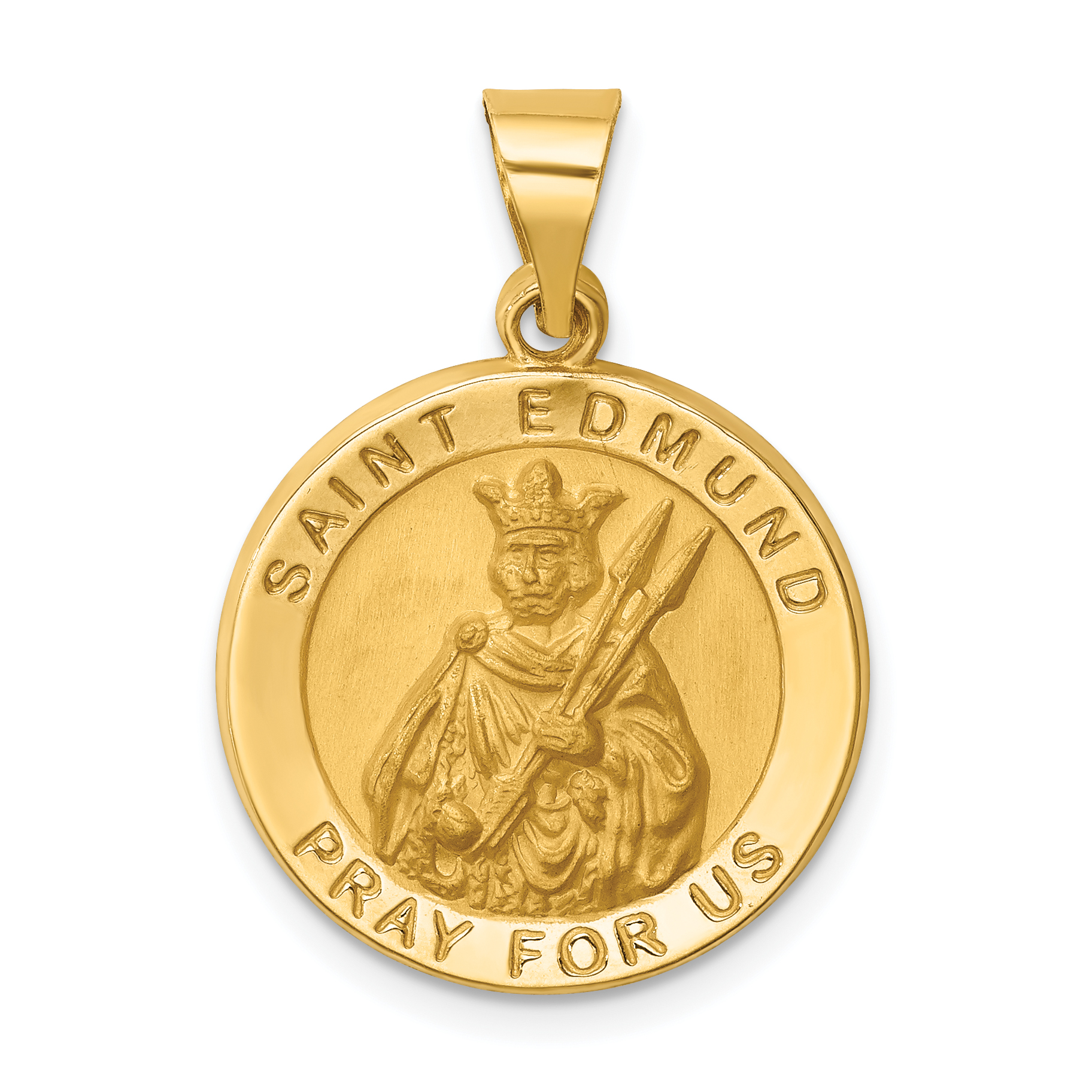 14k Hollow Polished/Satin Round St. Edmund Medal (XR1706)
