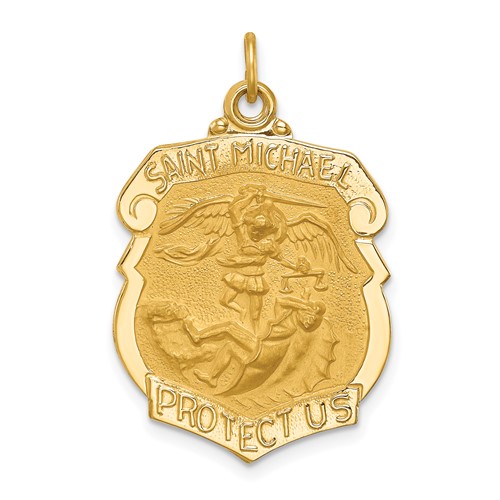 14k Solid Polished/Satin Large St. Michael Badge Medal