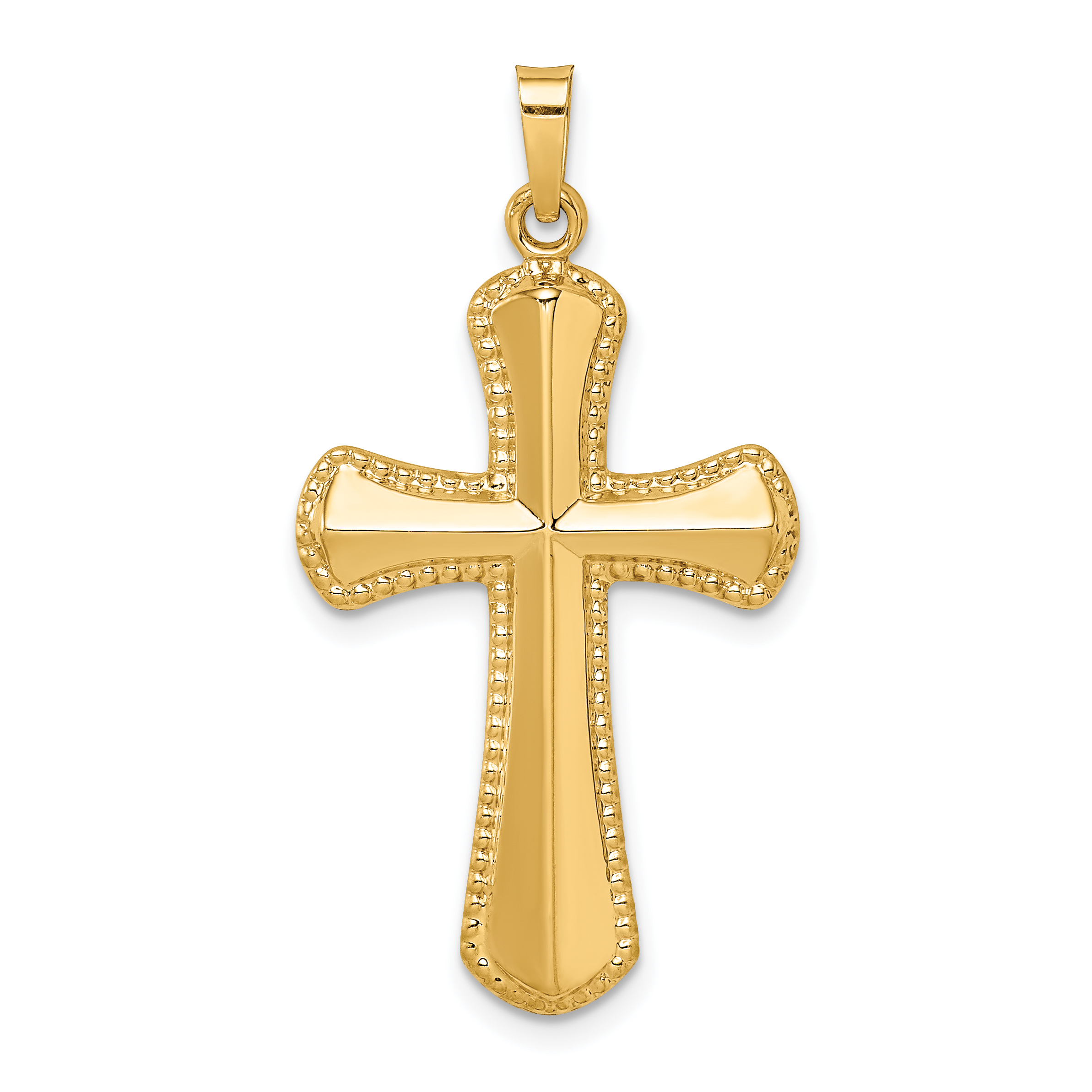 14k Hollow Polished Beaded Edge Cross (XR1725)