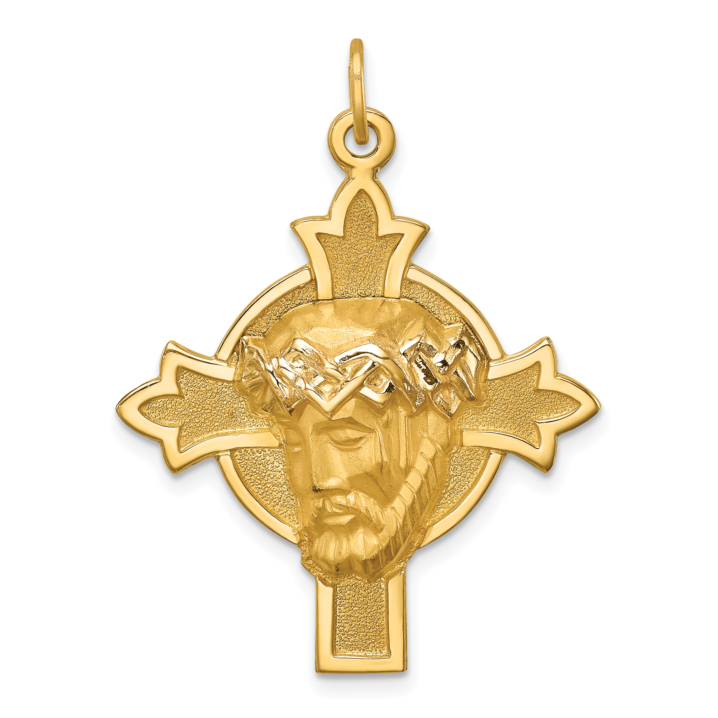 14k Hollow Polished/Satin Medium Jesus Medal Cross (XR1740)