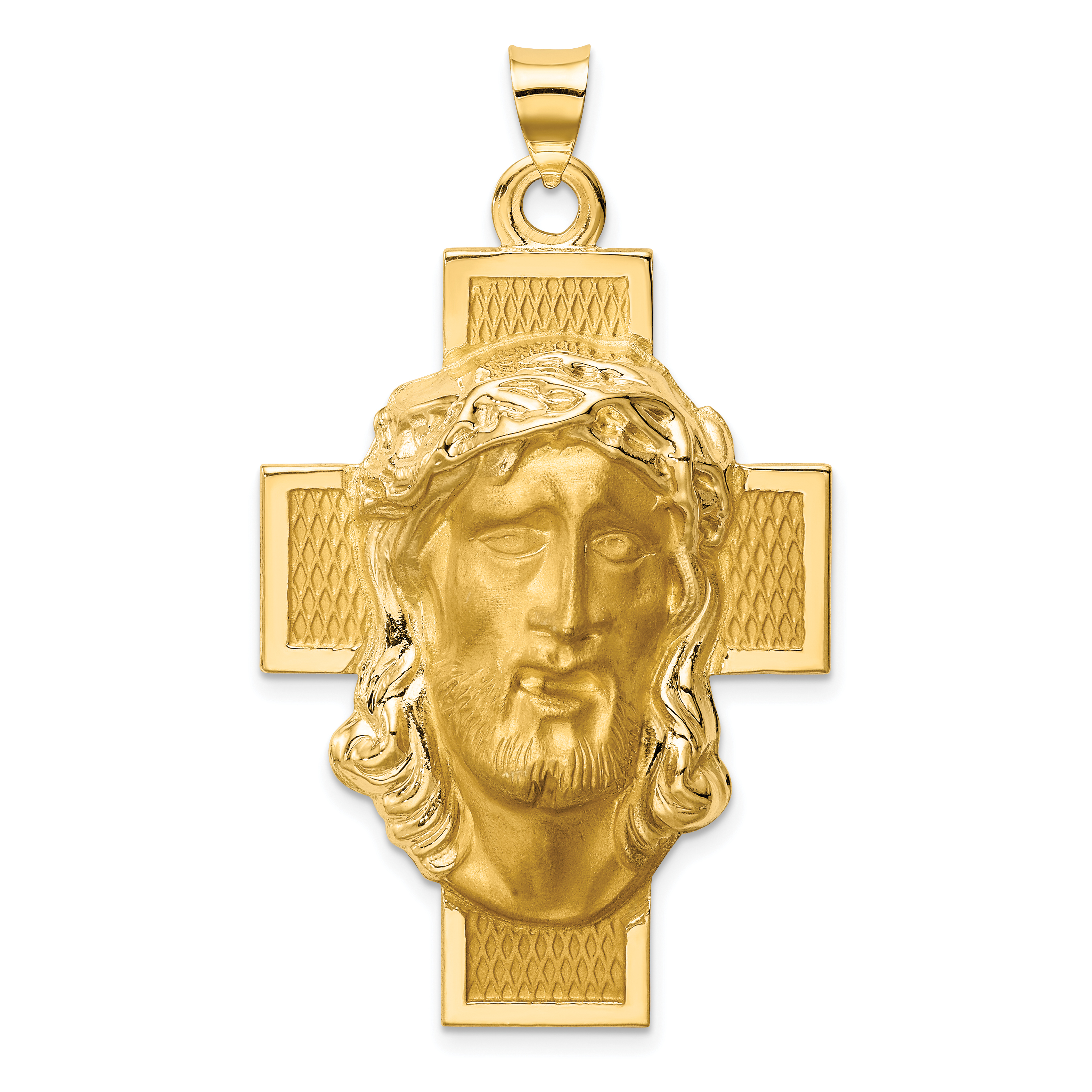 14k Hollow Polished/Satin Jesus Cross Medal (XR1743)