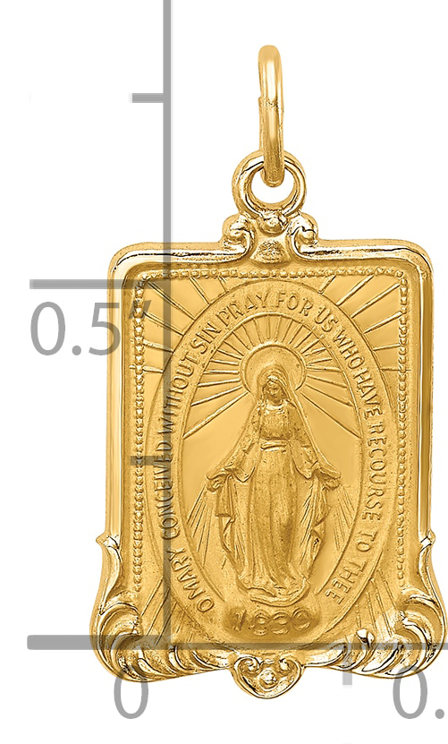 Medalla Milagrosa XR1746 enmarcada rectangular lisa pulida/satinada 14K - Imagen 4 de 4