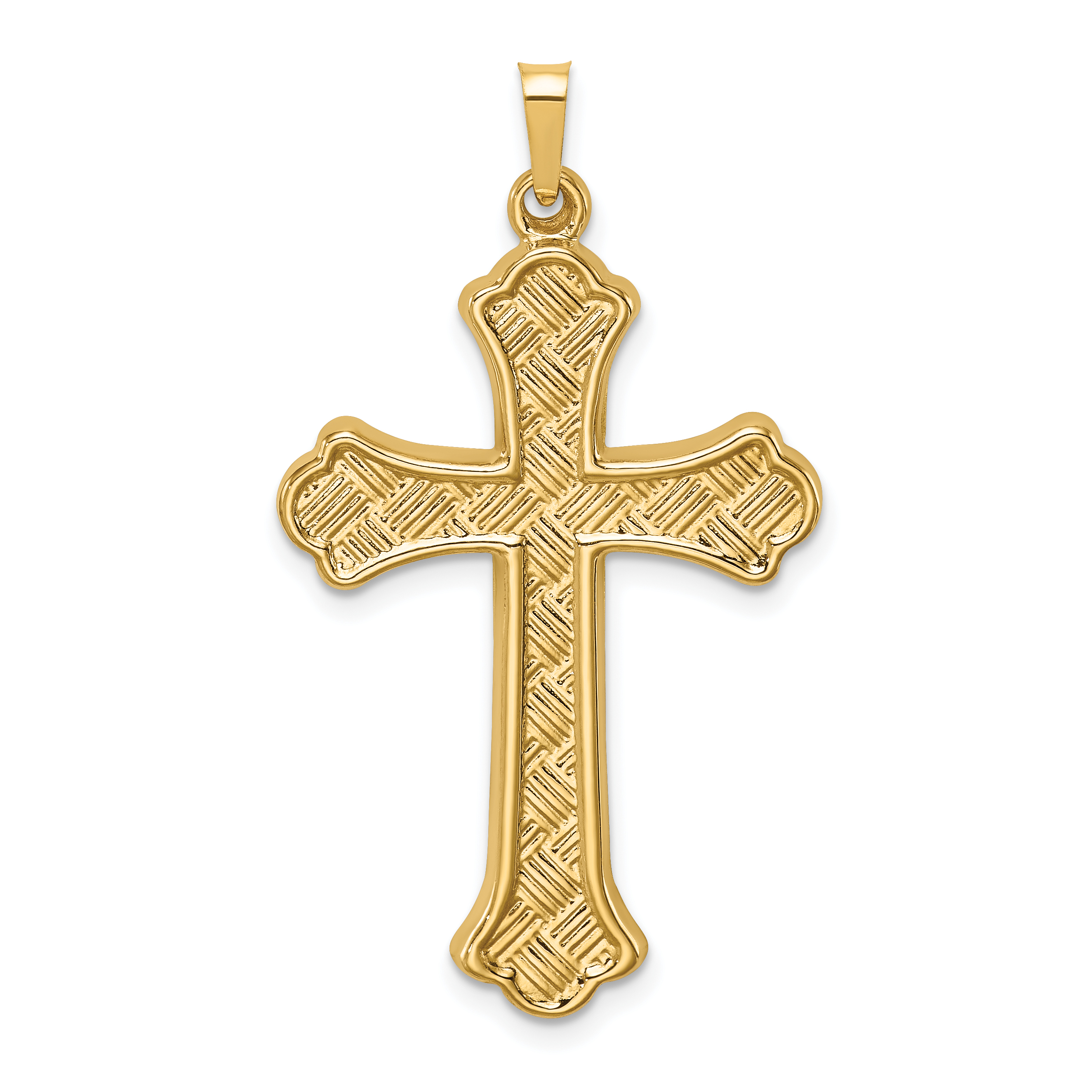 14k Hollow Polished Woven Fleur de Lis Cross (XR1821)