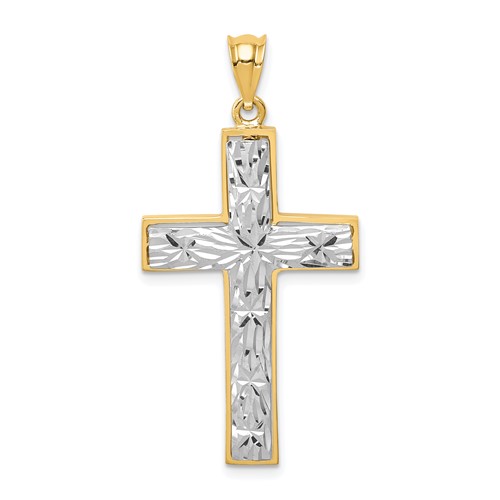 14K Two-tone Polished and Diamond-cut Cross Pendant
