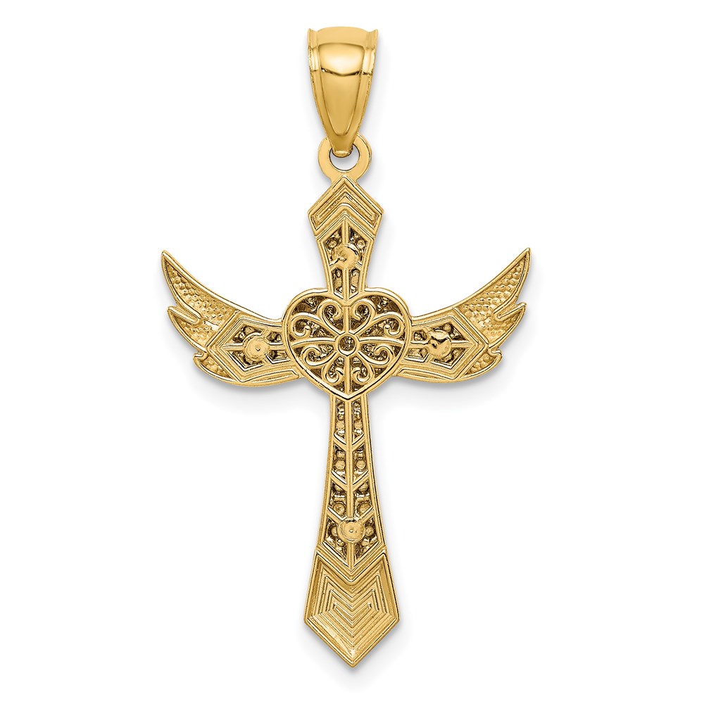 14K Yellow Gold and Rhodium Angel Wing Cross Pendant | eBay