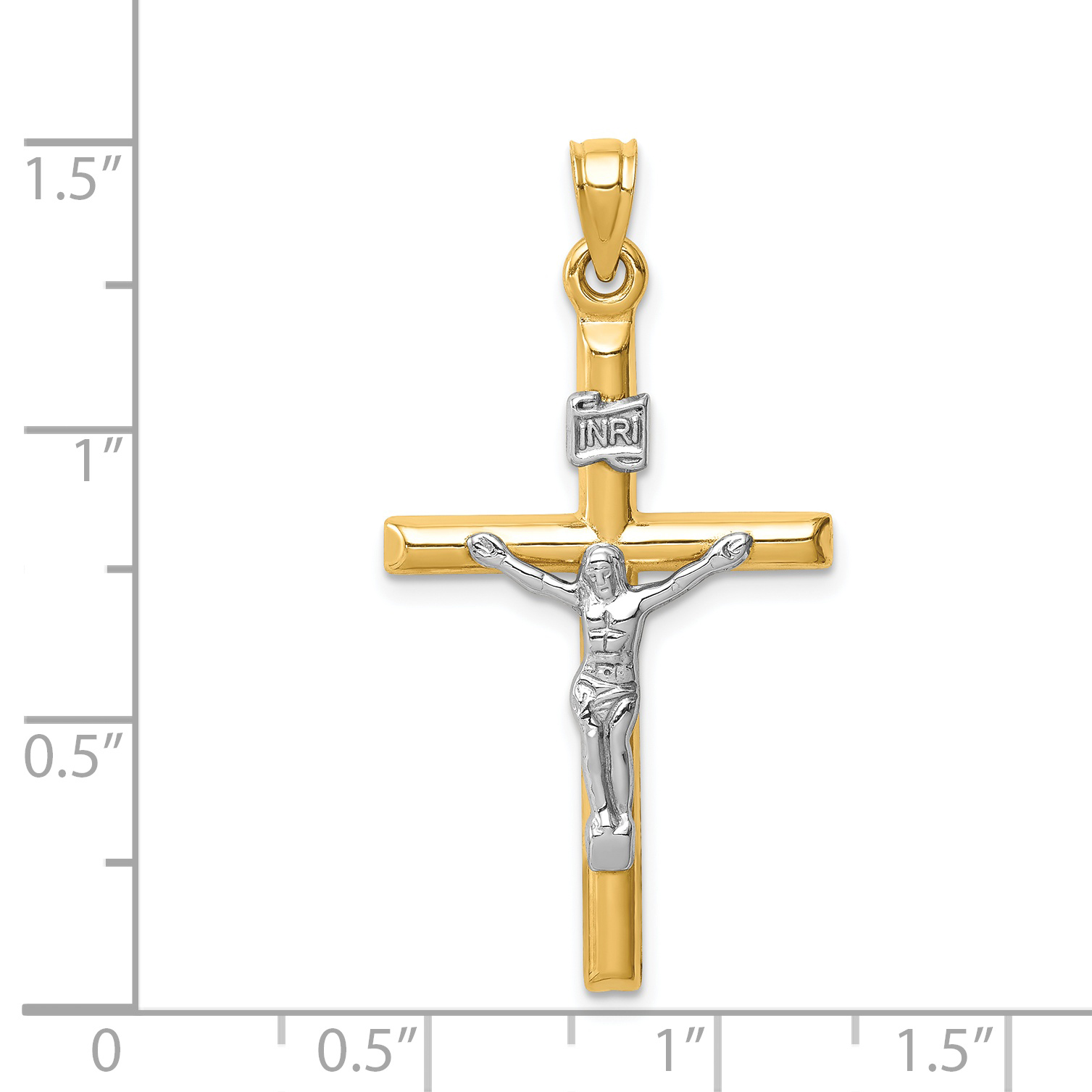 14k Two-tone Hollow Crucifix Pendant XR1846 - Picture 3 of 4