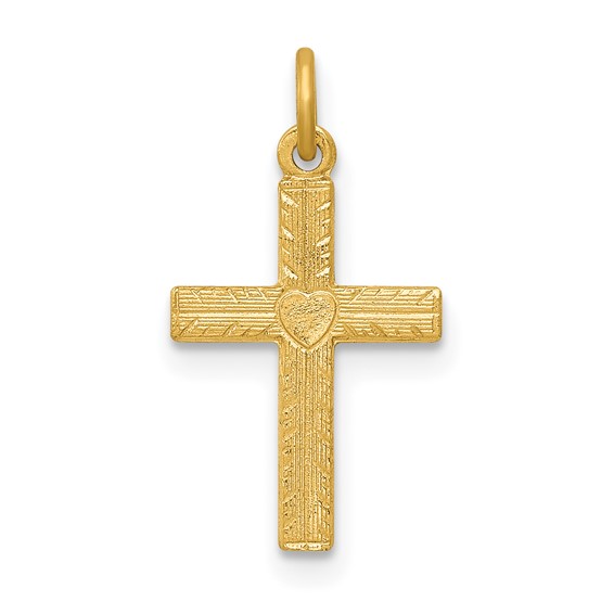14k Heart Cross Charm