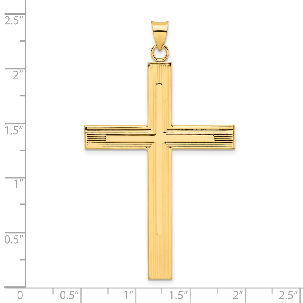 14k Polished and Line Design Solid Cross Pendant (XR1870)