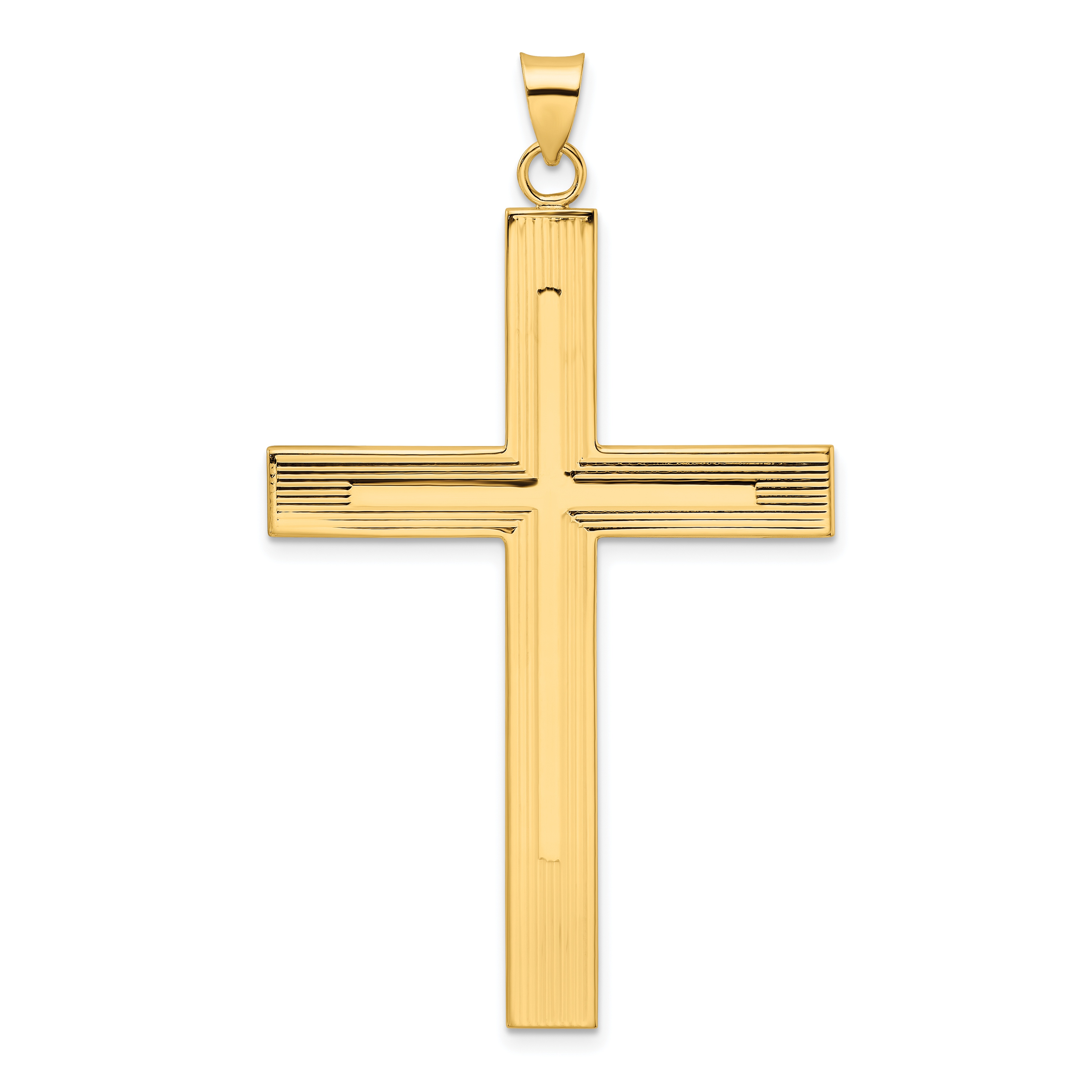 14k Polished and Line Design Solid Cross Pendant (XR1870)