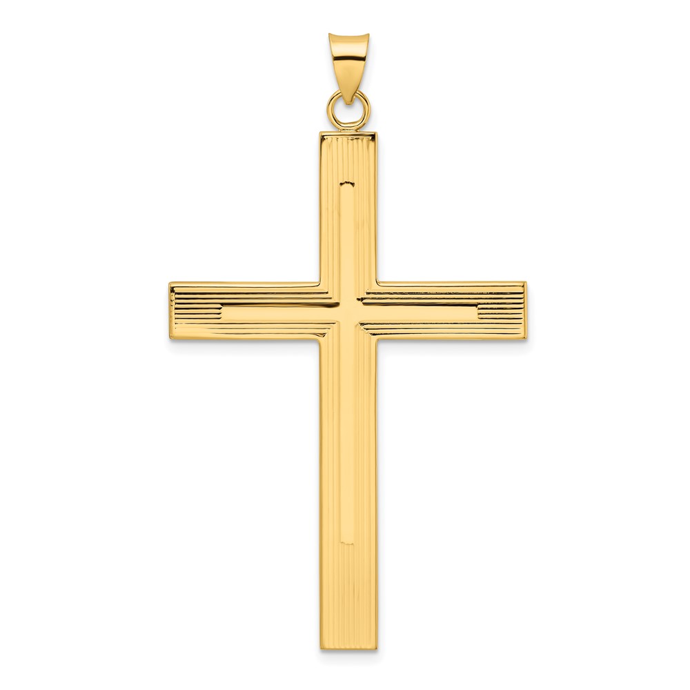 14k Polished and Line Design Solid Cross Pendant (XR1870)