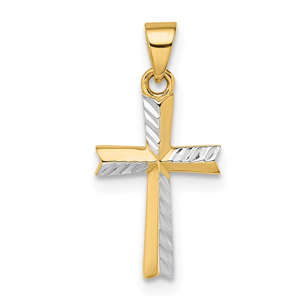 14k w/Rhodium Diamond-cut Small Latin Cross Pendant