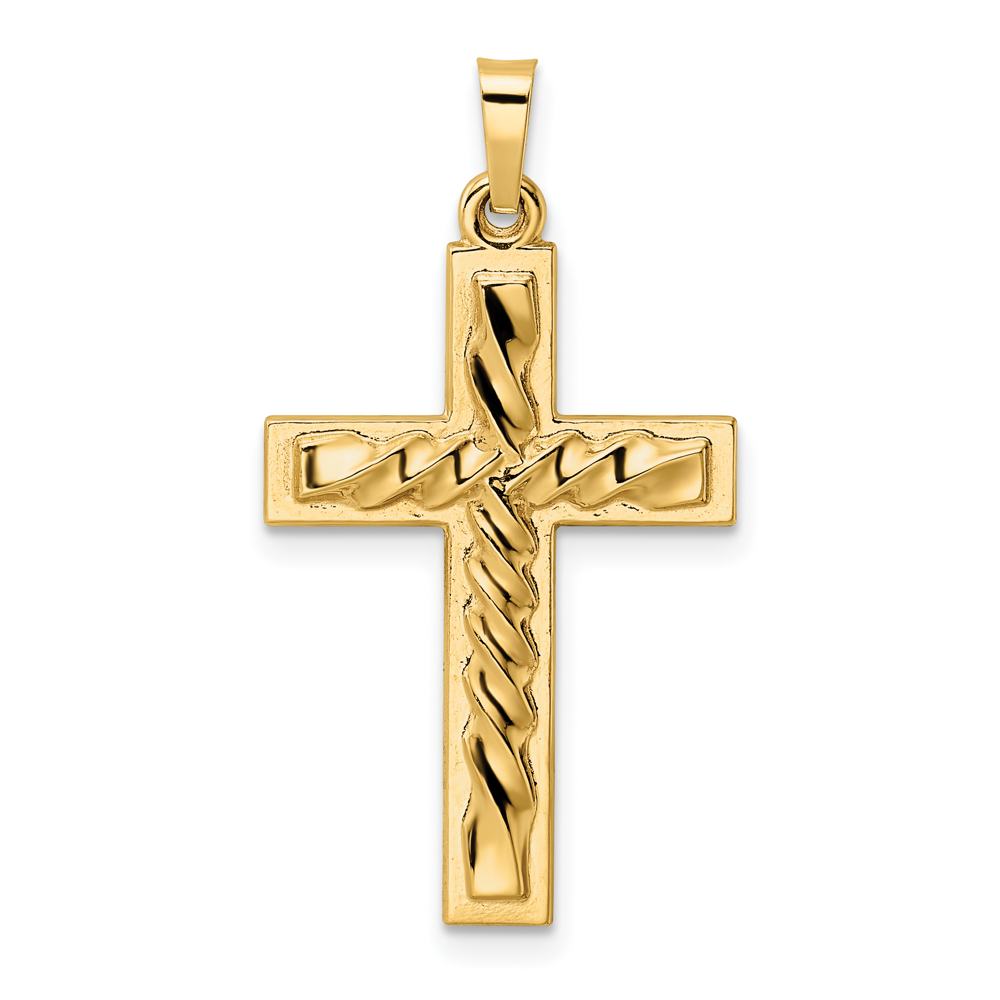 14k Polished and Twisted Hollow Cross Pendant (XR1874)