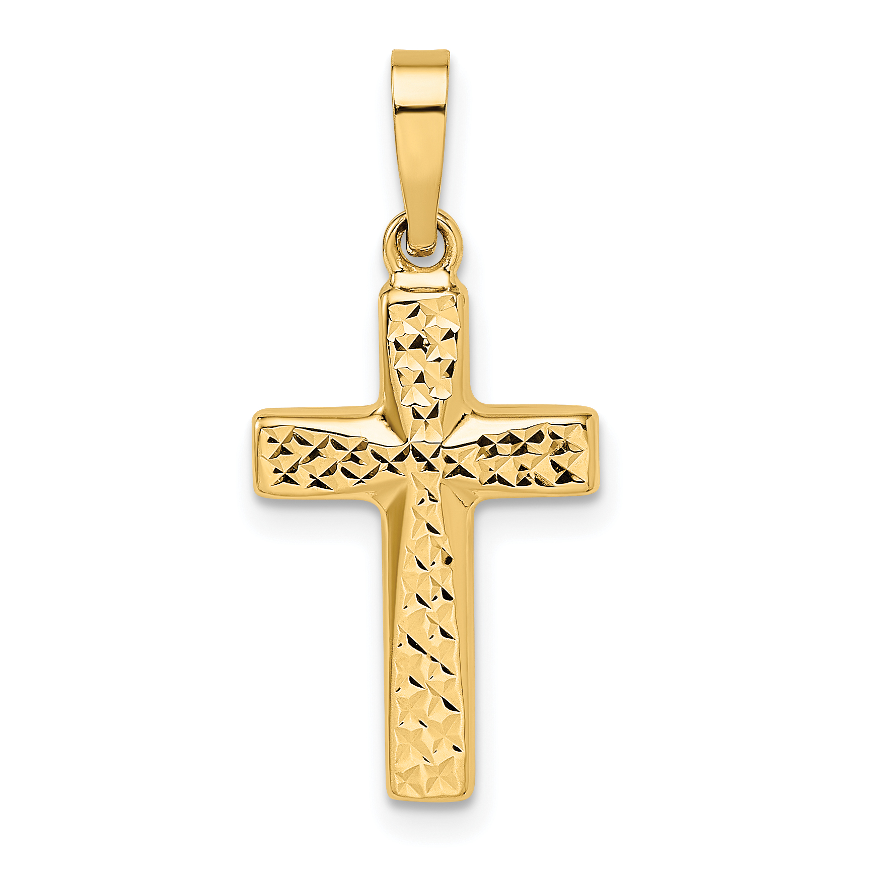 14k Polished Diamond-cut Reversible Puffed Cross Pendant (XR1876)