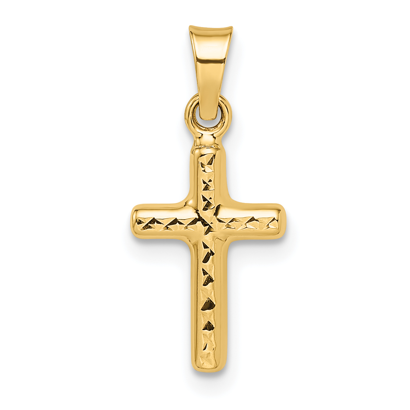 14k Polished Diamond-cut Reversible Puffed Cross Pendant (XR1878)