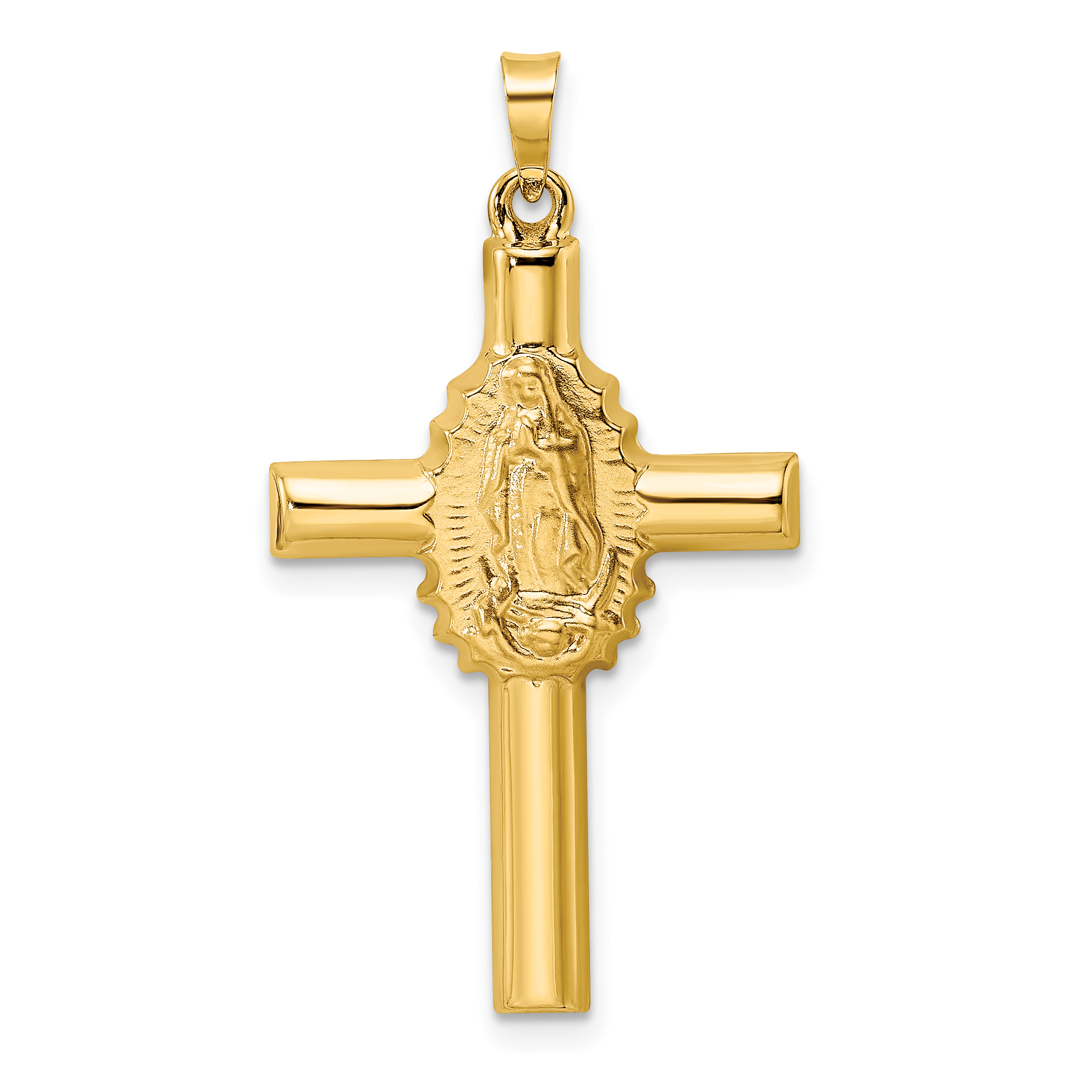 14k Polished and Satin Hollow Cross Pendant (XR1905)