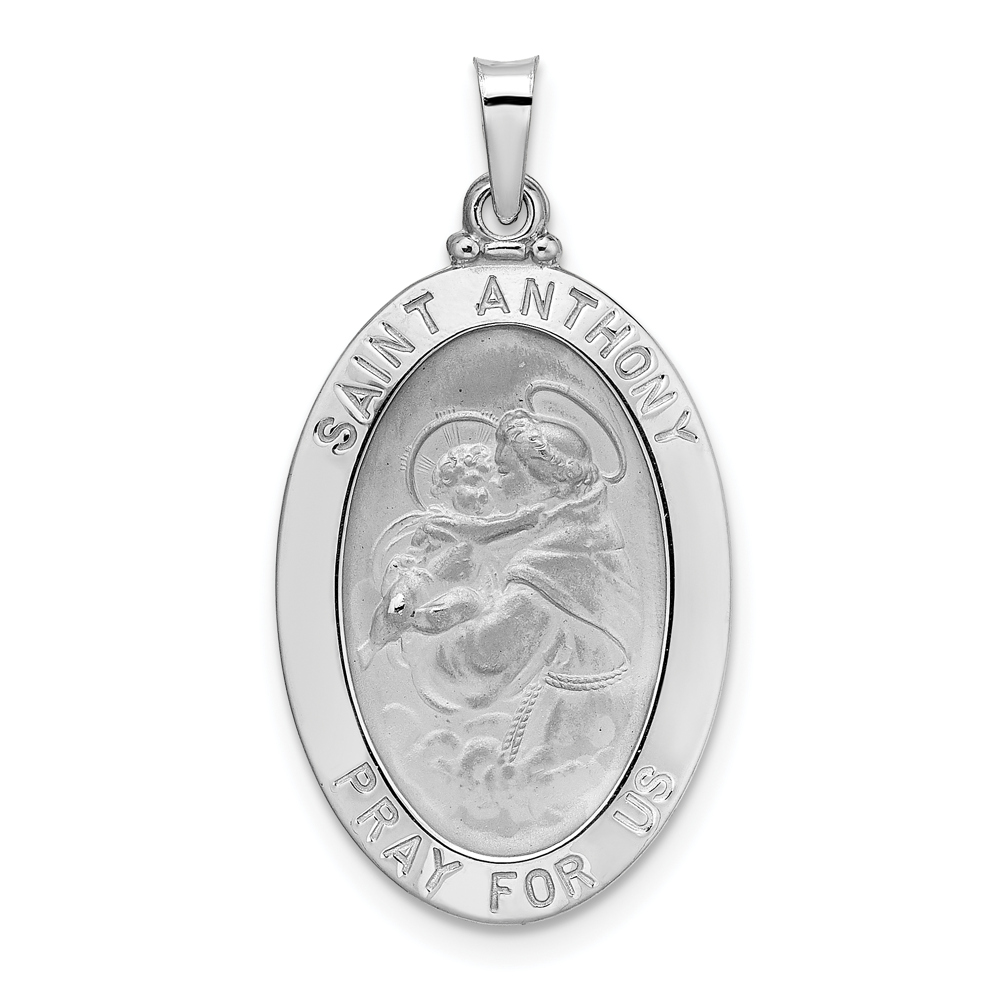 14k White Gold Polished Solid Oval St Anthony Medal Pendant | J.C.