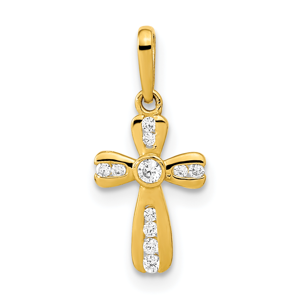 14K Polished CZ Cross Pendant (XR1968)