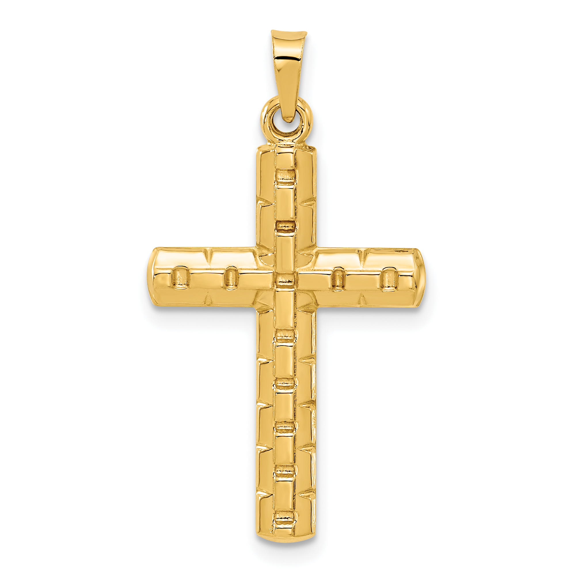 14k Polished and Textured Hollow Latin Cross Pendant (XR2079)