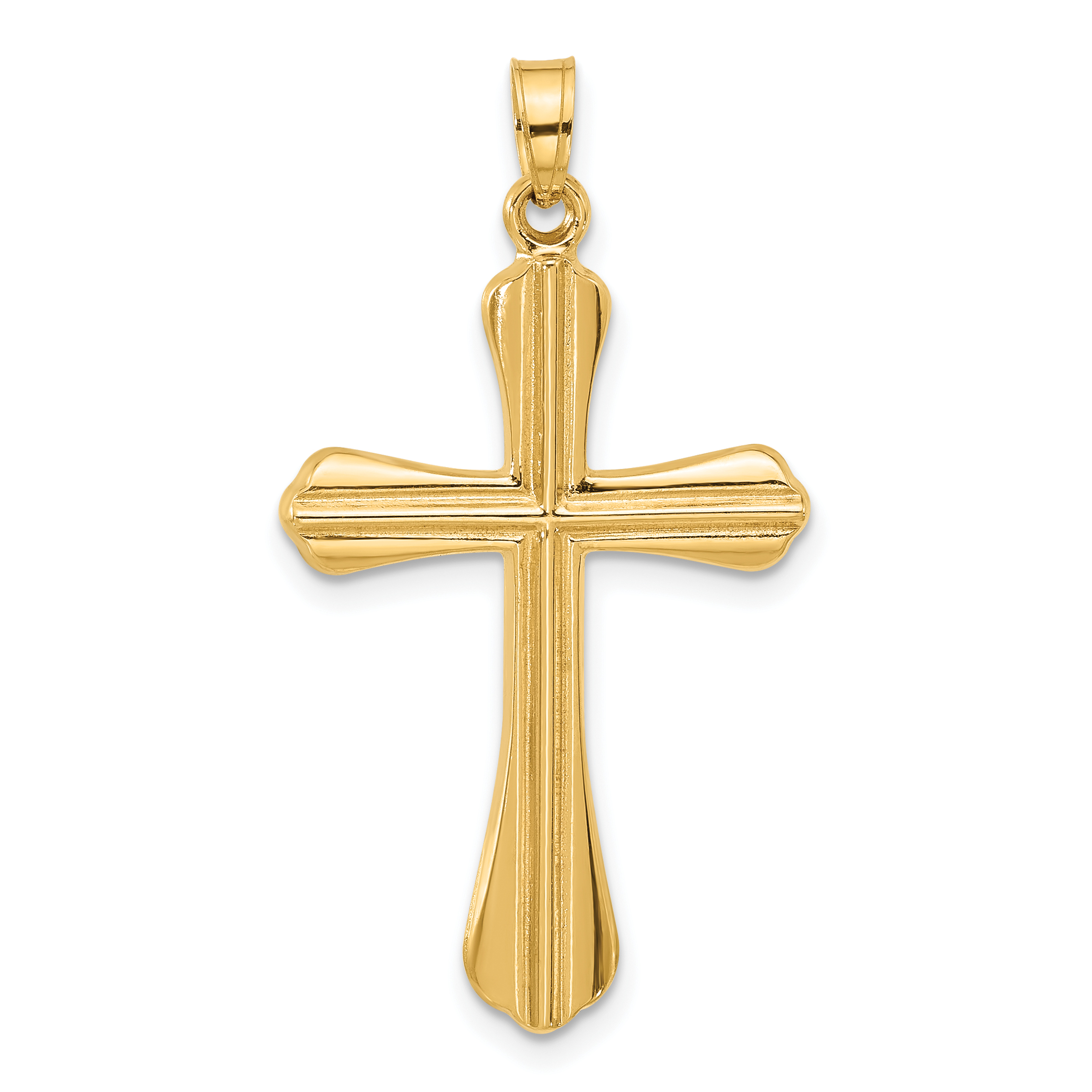 14k Polished and Grooved Hollow Cross Pendant (XR2081)