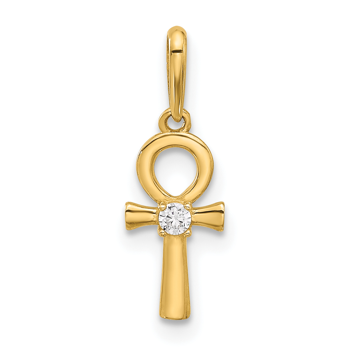 14k Polished CZ Ankh Cross Pendant (XR2088)