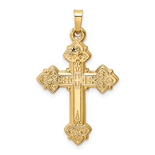 14k Budded Hollow Cross Pendant