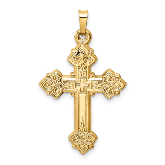 14k Budded Hollow Cross Pendant