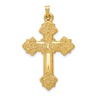14K Yellow Gold Hollow Fleur De Lis Cross Pendant view 1