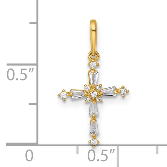 14k Polished Fancy CZ Cross Charm / Pendant